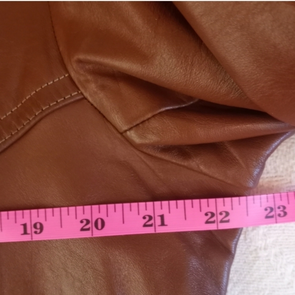 Vintage Leather William Barry 70s Wide Lapel Western Yoke Chocolate Brown Coat L - Picture 10 of 12